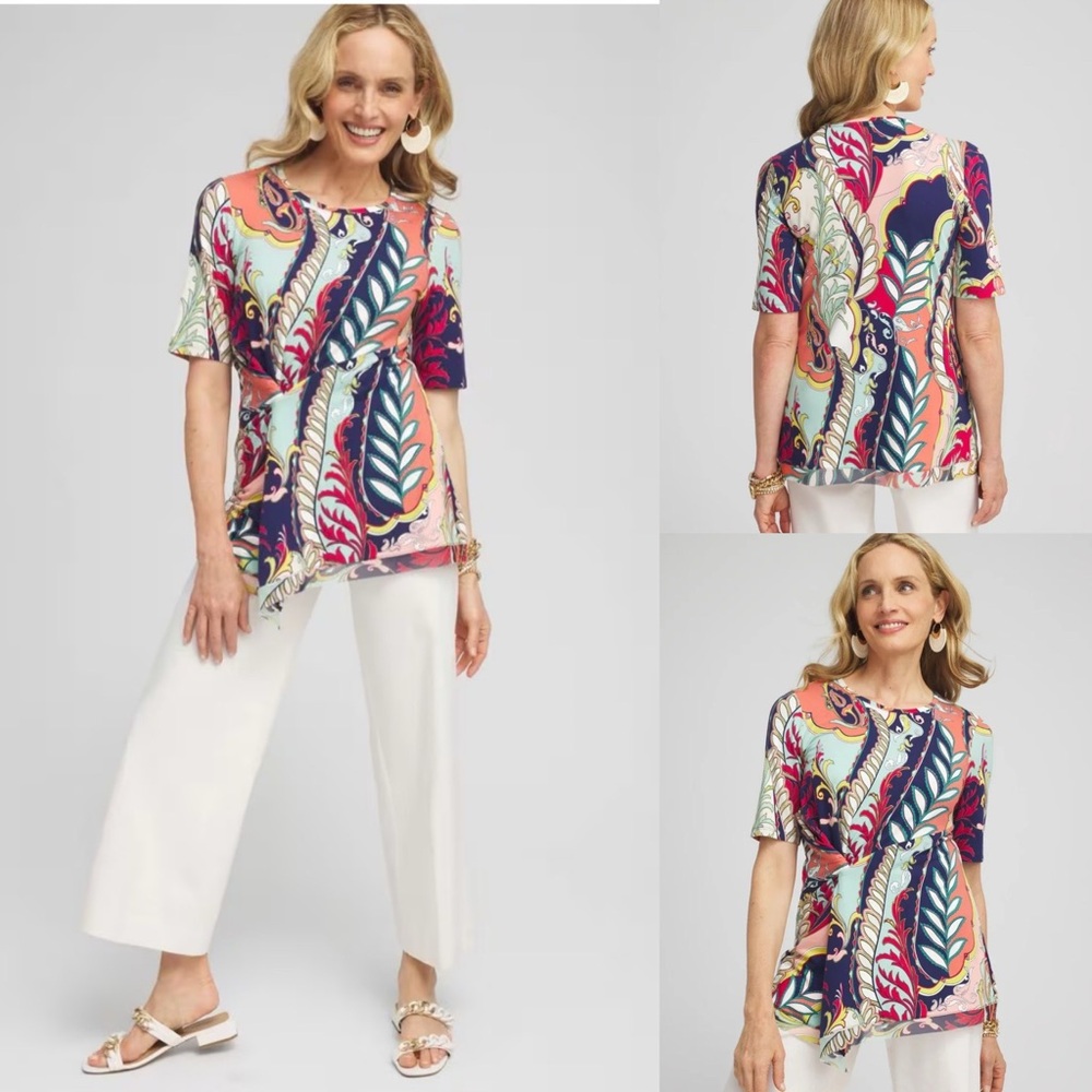 NWT Chico’s Touch of Cool™‎ Abstract
Draped Tunic Size 1-Medium. Colorful light